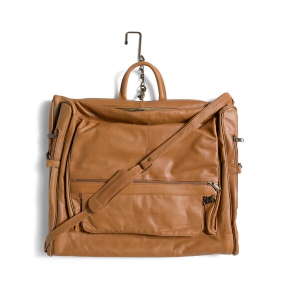 AMERILEATHER Brown Leather 23in Three Suit Garment Bag - Picture 1 of 2